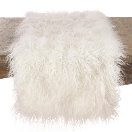 SARO LIFESTYLE SARO 706.I1672B 16 x 72 in. Rectangle Mongolian Faux Fur Table Runner - Ivory 706.I1672B